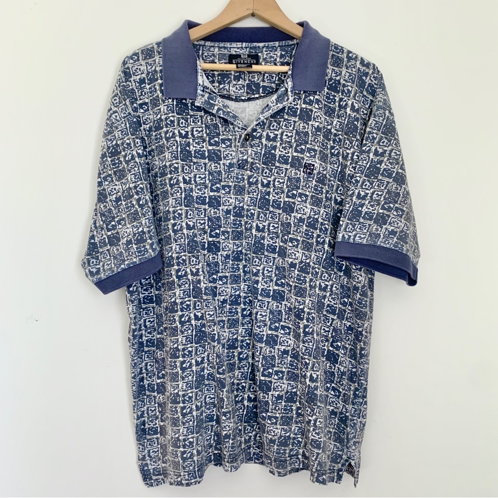 1980's Givenchy "Active Wear" Men's Vintage Abstract Printed Jersey Knit Polo